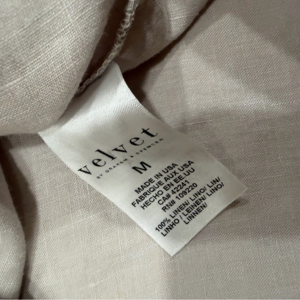 Velvet By Graham & Spencer Men’s Linen Short Sleeve Light Taupe Shirt Medium - Picture 4 of 5
